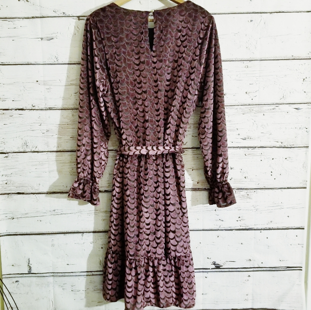 Michael Kors Purple Velvet Scalloped Belted Dress - Picture 4 of 8